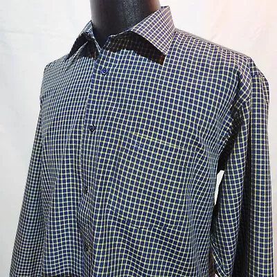Versace Classic V2 Mens Blue Shirt Plaid Embroidered Chest Pocket Size 17 1/2 XL • $36.31