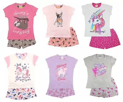 Girls Short Pyjamas 6 Cool Designs 3-13 Years 100% Cotton • £6.50