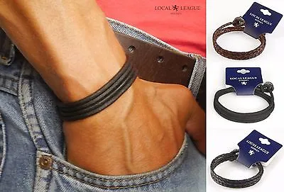 Mens Leather Bracelet SURF PATROL Adjustable Cord Braided Gift For Him Men Boys • £7.45