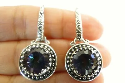 Mystic Topaz Round Solitaire Ornate 925 Sterling Silver Earrings • $89