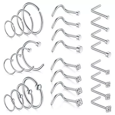 28pcs Nose Hoop Rings L Bone Screw Shaped Nose Studs Surgical Steel Piercing • $10.99