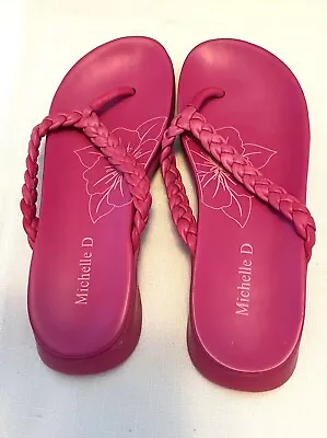 Michelle D Red Leather Thong Sandal Slide Flip Flop Sz 6.5M Brazil • $15