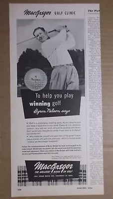 1951 MacGREGOR GOLF CLINIC Magazine AD ~ BYRON NELSON ~ Mennen SKIN BRACER • $19.97