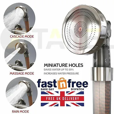 £6.99 • Buy New 3 Mode High Pressure 40% Water Saving Filters Shower Head Adjustable Ionic 
