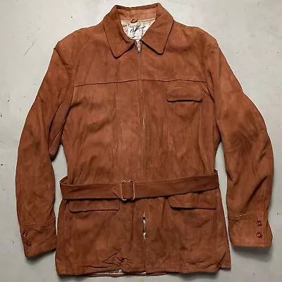 Vintage 1940s HERCULES Outerwear Sears Brown Suede Leather Barn Coat Mens 40 L • $230