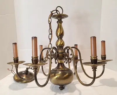 Vintage Antique Brass Metal Chandelier Ceiling Light Lamp French Colonial Candle • $395