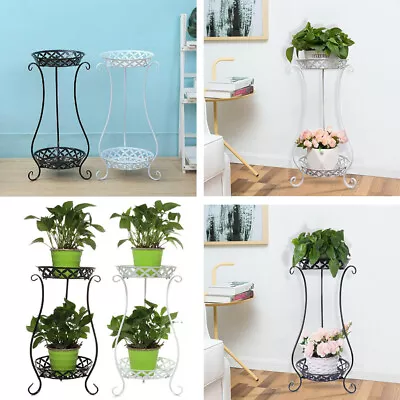 Plant Stand Metal Flower Holder Rack Pots Display Shelf Indoor & Outdoor 2 Tiers • £10.94