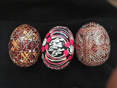 Vintage Wooden  Eggs Ukrainian Hand Painted Wooden Eggs Vintage Free UK Post • £14.99