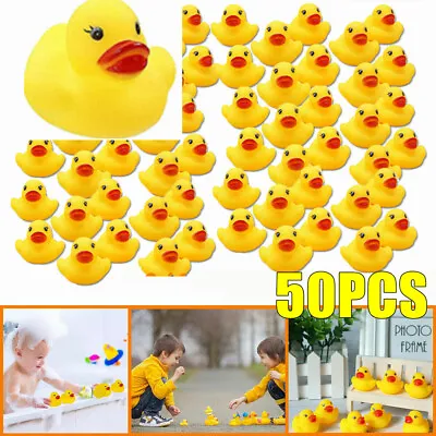 $18.99 • Buy 50PCS Yellow Rubber Bath Ducks Squeaky Pool Water Game Fun Sound Toys For Kids
