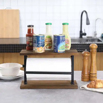 Burnt Wood And Metal Kitchen Paper Towel Holder Countertop Rack With Top Shelf • $39.99