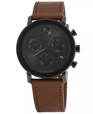 New Movado Bold Evolution Black Dial Leather Strap Men's Watch 3600884 • $287