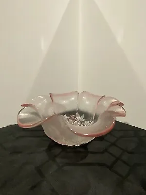 Glass Bowl Decorative Mikasa Rosella Pink Flowers Ruffled Edge Vintage Germany • $12