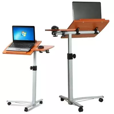 Laptop Rolling Desk Adjustable Tilt Stand Portable Caster Cart Bed Side Table • $43.99