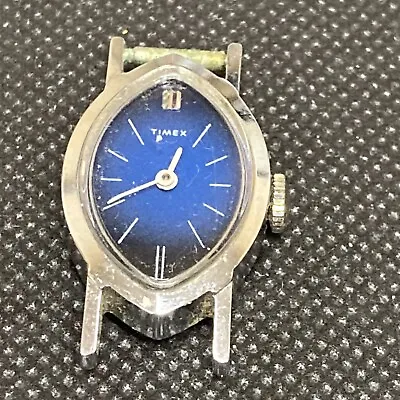 TIMEX Wind Up Wrist Watch Silver & Blues OLD Vintage Stainless Steel & Base Meta • $7.25
