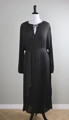 ZARA NWT Pleated Plisse Bow Belted Solid Brown Maxi Casual Dress Size 2XL • $49.99