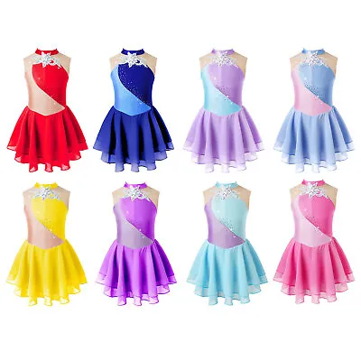 Girls Figure Skating Dress Sequin Flower Ice Skating Dresses Competition Costume • £12.79