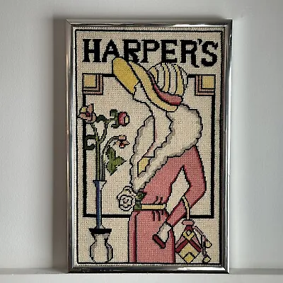 Vintage HARPER'S Bazaar Magazine Needlepoint Picture Framed Lady Retro Art Deco • $169.99