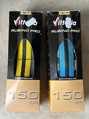 NEW Vittoria Rubino Pro III 700C 23mm 150 TPI Folding Clincher Tire Blue/Yellow • $45