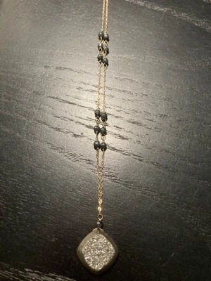 $149 • Buy 14K  Yellow Gold Druzy Pendant And Hematite Bead Station Necklace 20 
