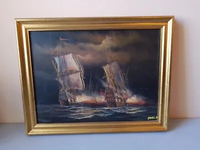 Original Oil Painting Galleon Battle Sailing Ships At War Signed DOYLE 18 X13.5  • £30