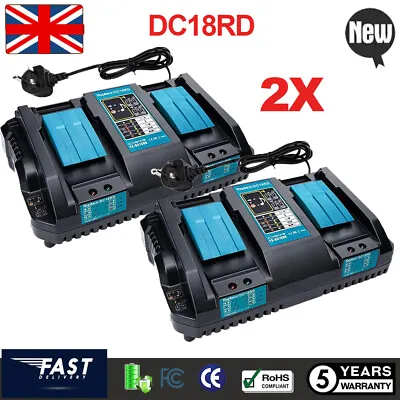 2X For Makita DC18RD 240V 18V LXT LI-ION Twin Port Rapid Battery Charger • £40.89