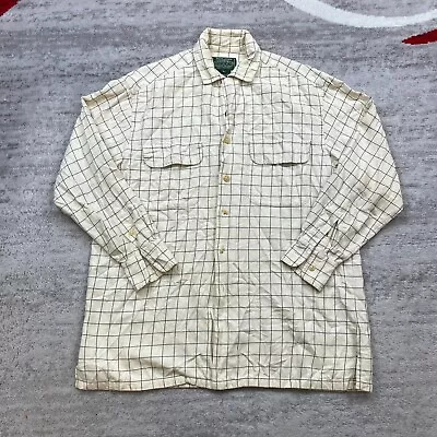 Vintage Polo Country Ralph Lauren Button Up Shirt Large Beige Tan Wool Plaid Men • $18.77