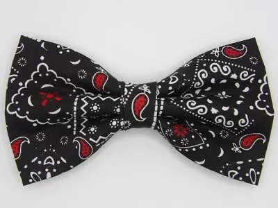 Red & Black Bandana Bow Tie / Western Cowboy Bandana / Pre-tied Bow Tie • $14.99