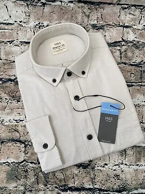 Brand New M&S Marks And Spencer Mens Regular Ecru Shirt Pure Cotton Size Medium • £14.99