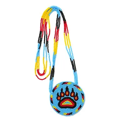 Handmade Native American Style Bear Paw Beaded Medallion Unisex Ehtnic Pendant • $31.18