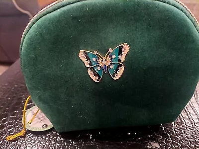 Punch Studio Butterfly Glam Emerald Green Velvet Small Zipper Cosmetic Pouch/Bag • $9.25