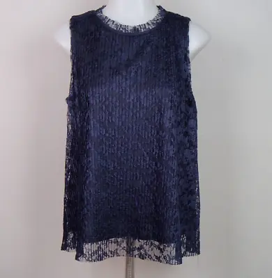 H&M Top Small Pleated Lace Navy Blue Sleeveless Tank Women's • $10.20