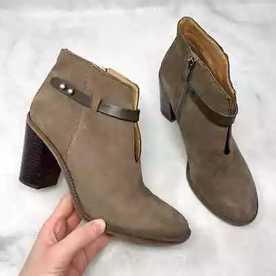 Franco Sarto Elvis Nubuck Leather Block Heel Ankle Bootie Boho Western Taupe 7.5 • $24.99