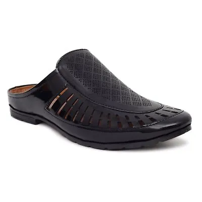 Men's Black Fully Nagra Faux Jutti Flat Casual Slip-On Light Wight Set Of 1 Shoe • £18.89