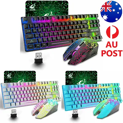 $11.99 • Buy 87 Keys 2.4G Wireless Mechanical Gaming Keyboard And Mouse Combo Rainbow Backlit