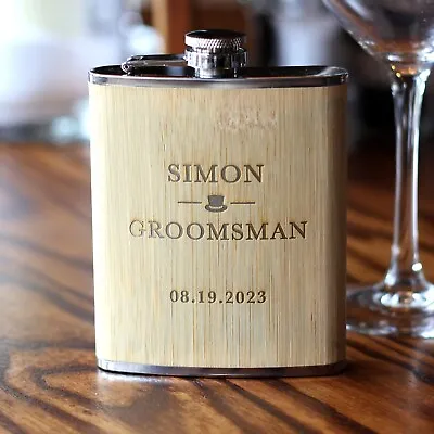 £9.99 • Buy Personalised 6oz Wooden Hip Flask Wedding Party Gift Groomsmen Best Man Canteen
