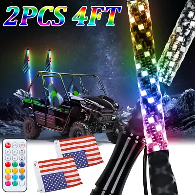 Pair 4ft RGB LED Spiral Whip Lights Antenna UTV ATV For Polaris RZR XP 1000 900 • $92.14