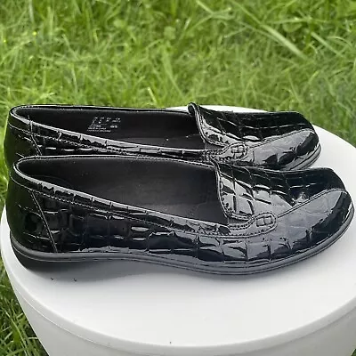 Clarks Ashland Jam Shoes Womens 6 Black Croc Print Patent Leather Slip On Loafer • £26.04