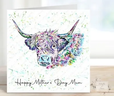 Highland Cow Mother's Day Card Card For Mum Personalised Gift Watercolour Gift • £3.95