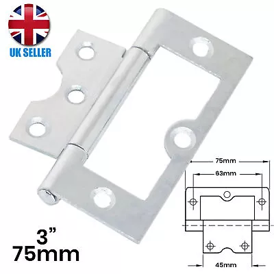 £4.17 • Buy 2x (Pair) Flush Hinges 3 /75mm SILVER Door/Cupboard/Cabinet/Box/Wardrobe Hang UK