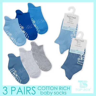 £2.49 • Buy TOPSOX 3 Pairs Baby Boys Terry Trainer Liner Crawling Socks Non Slip ABS Blue