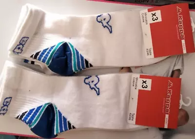 6 Pairs Unisex Trainer Socks Sport Kappa White Cotton Blue Shoe 43/46 Art.K914 • £45.73