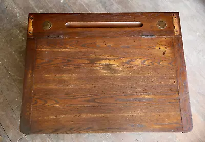 Antique Oak Slope Top Writing Desk Drafting Tabletop Glass Inkwell Wood Counter • $249.99