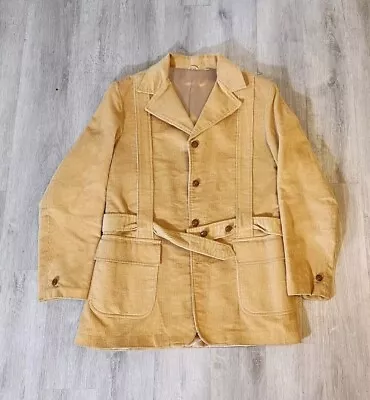 Vintage LL Bean Jacket Men's 44 Beige Tan Corduroy Blazer Belt Button Up • $39.95