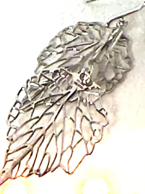 Mexico Sterling Silver Leaf Earrings 925 Filigree Delicate Pretty  Patricia  • $79.99