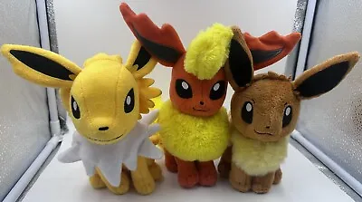 Pokemon TOMY Eeveelutions Plush Toys Set Of 3 Eevee Flareon & Jolteon RARE 20cm • $55.99