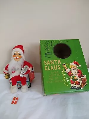 VTG 40s Battery Operated Santa Claus~Rings BellEyes Light~Tin House Chimney~Box • $27.99