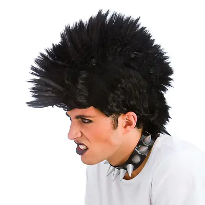 80s Black Punk Rock N Roll Wig Fancy Dress Mohawk Mohican Accessory New • £9.99