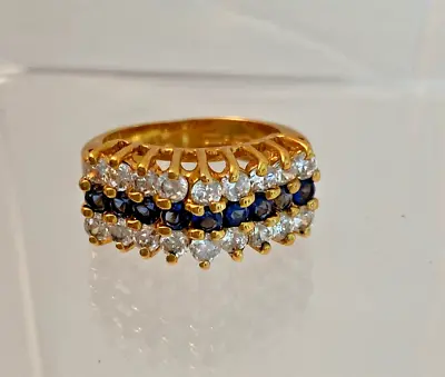 Vintage 14k HGE Lind Yellow Gold Ring Cubic Zirconium Clear &Blue Sapphire Sz 6 • $19.99