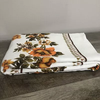 Vintage Orange Brown Floral Printed Tablecloth 59X49  • $38