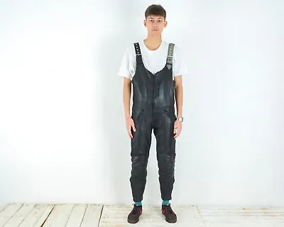 RICHA Leather Insulated Bibs L Men's Overalls Dungarees Moto Biker Warm Rock Vtg • $417.03